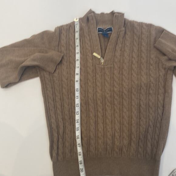 Karen Scott Petites Tan Cable Knit Long Sleeve Partial Zip Sweater EUC Sz SP - Picture 10 of 11